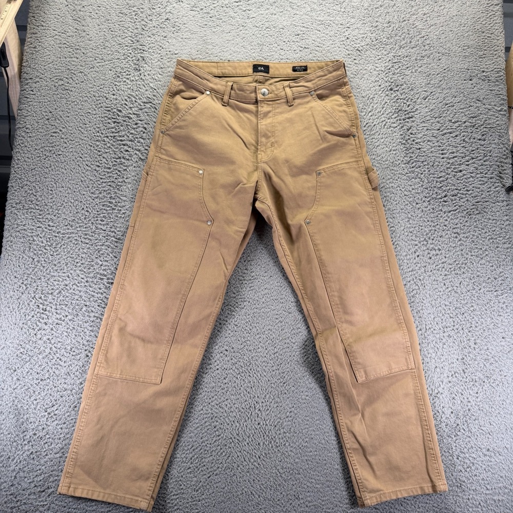 C&A Pant Men's 33x32 Beige Cotton Carpenter Straight Relaxed Workwear Stretch